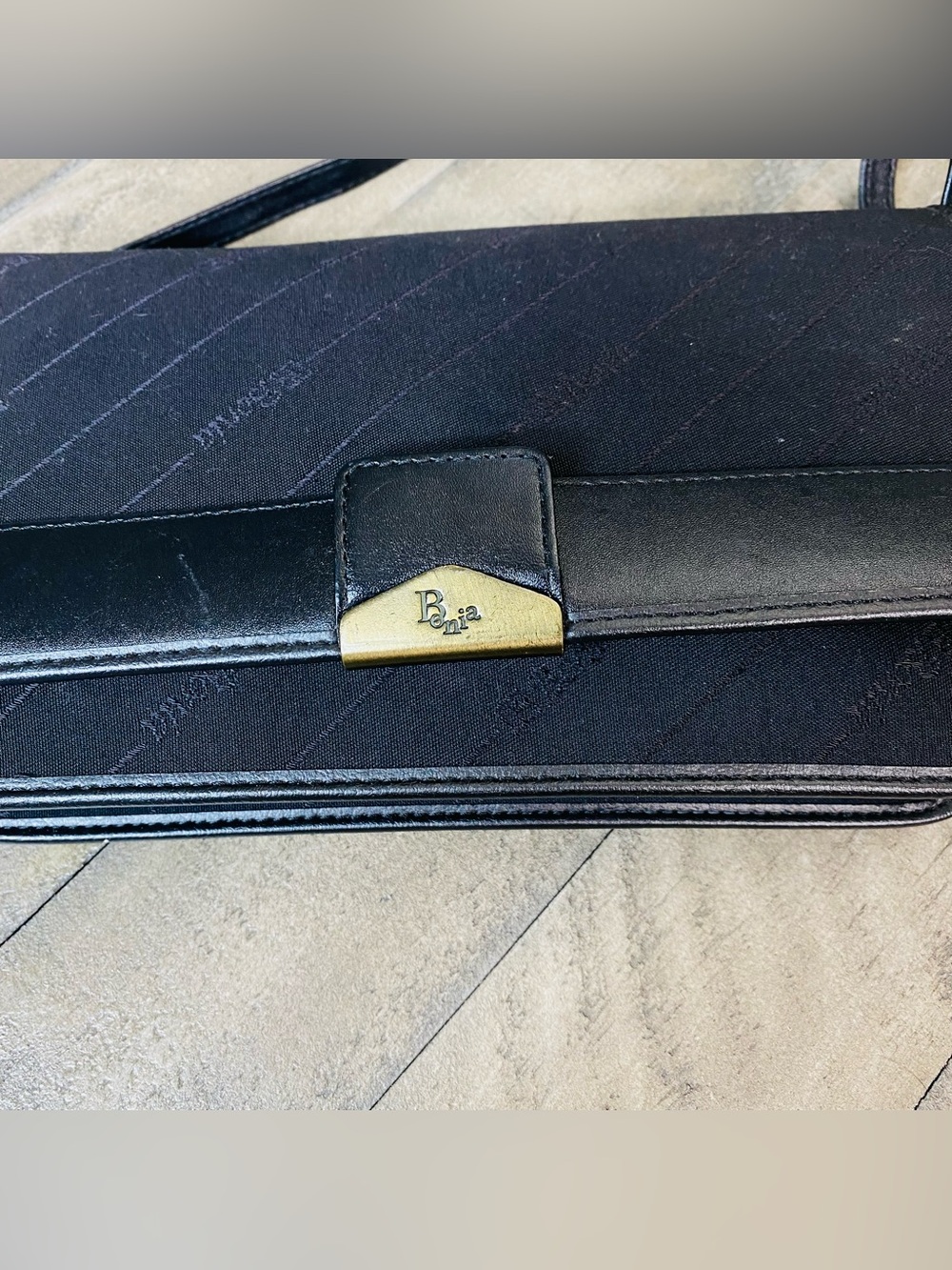 Vintage BONIA Black Monogram Canvas Leather Trim Crossbody Shoulder Bag - Picture 3 of 8